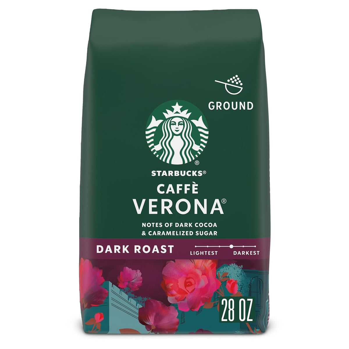 Six 18 oz bags of Starbucks Dark Roast Italian Roast Ground Coffee, 100% Arabica, in a pack from BackupMyFilesNow.com.