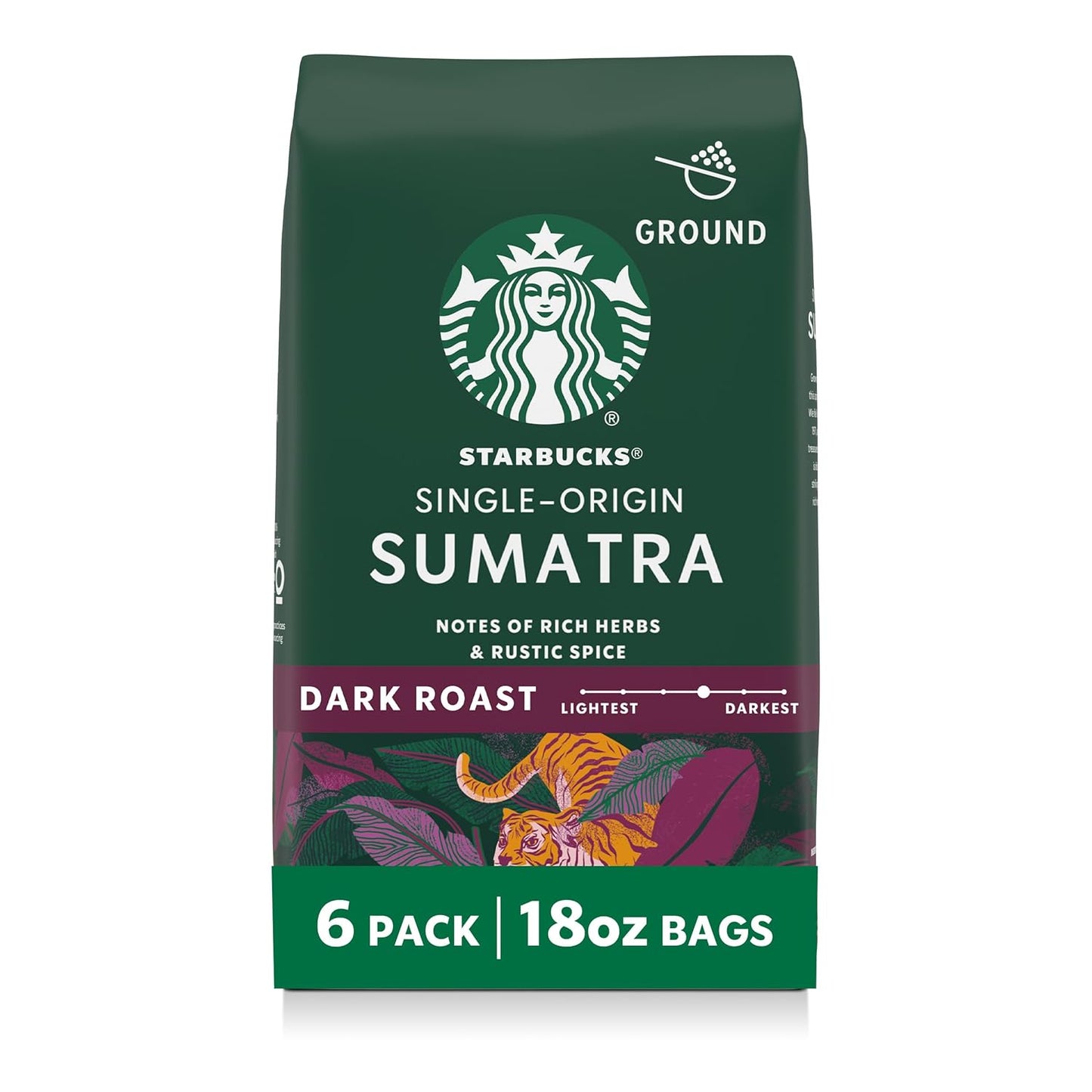 Six 18 oz bags of Starbucks Dark Roast Italian Roast Ground Coffee, 100% Arabica, by BACKUPMYFILESNOW.COM®.
