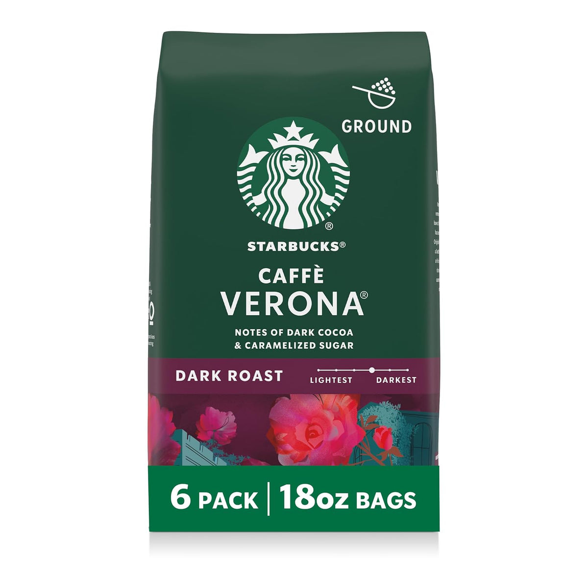 Six 18 oz bags of Starbucks Dark Roast Sumatra Ground Coffee with 100% Arabica beans, by BACKUPMYFILESNOW.COM®.