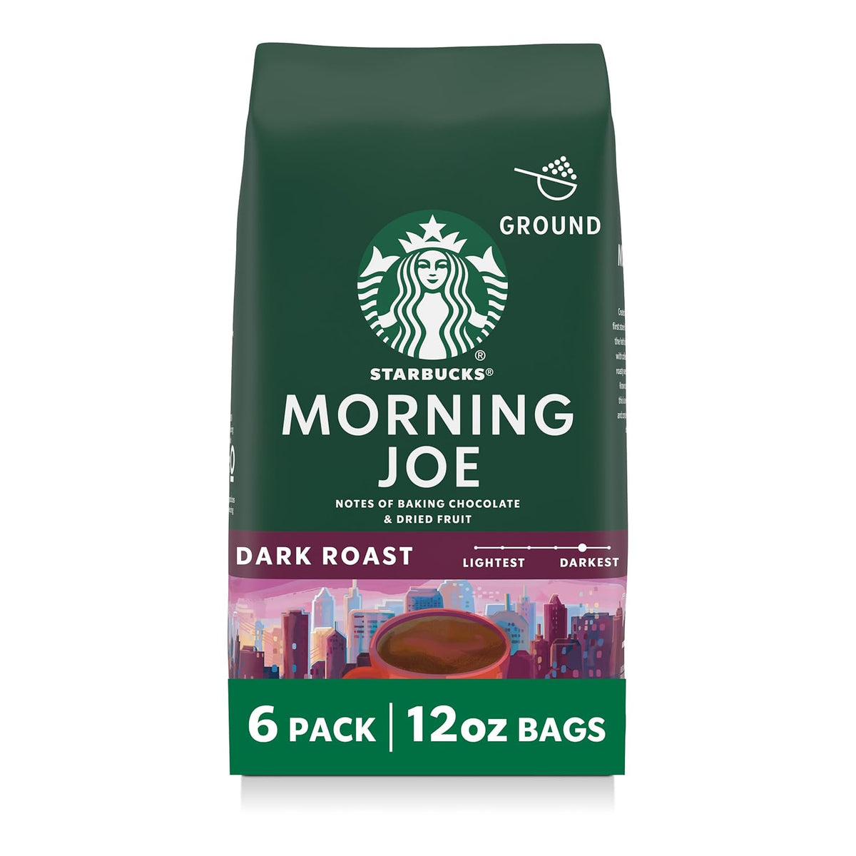 Six 18 oz bags of Starbucks Dark Roast Sumatra Ground Coffee, 100% Arabica, in a pack from BackupMyFilesNow.com.
