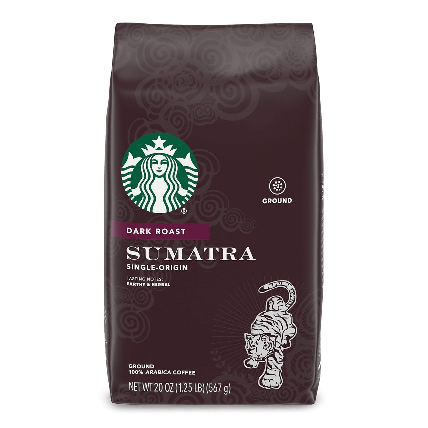 Six 18 oz bags of Starbucks Dark Roast Coffee, Sumatra Arabica ground coffee in packaging by BACKUPMYFILESNOW.COM®