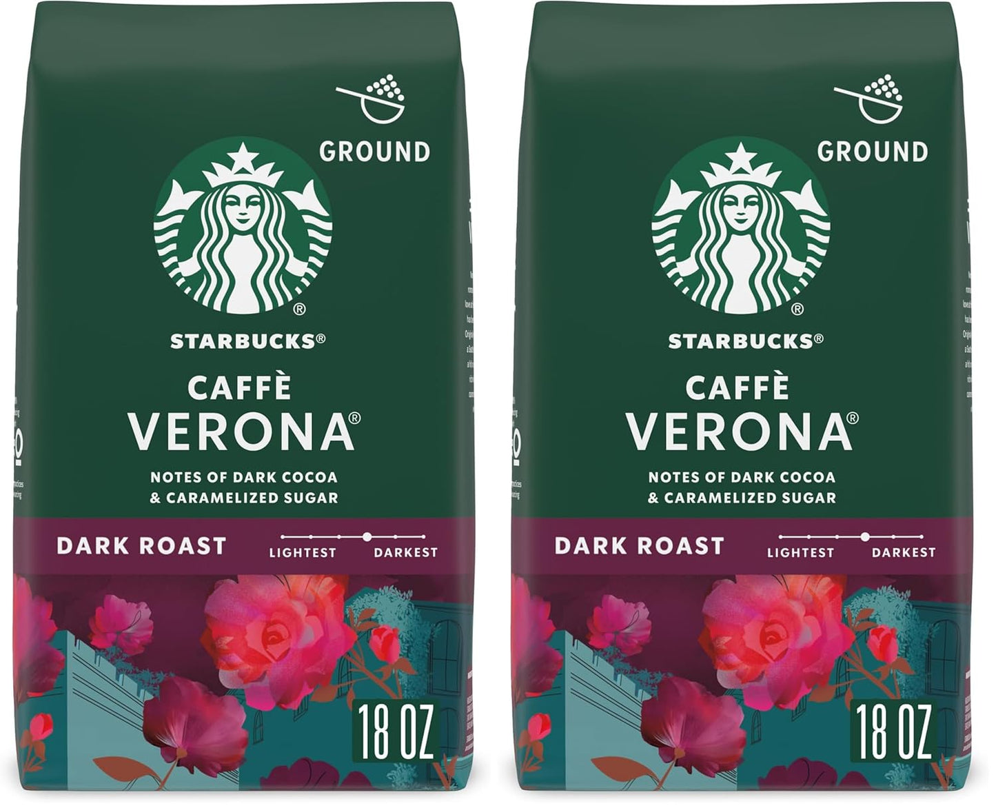 Six 18 oz bags of Starbucks Dark Roast Sumatra Ground Coffee, 100% Arabica, in a pack from BackupMyFilesNow.com.