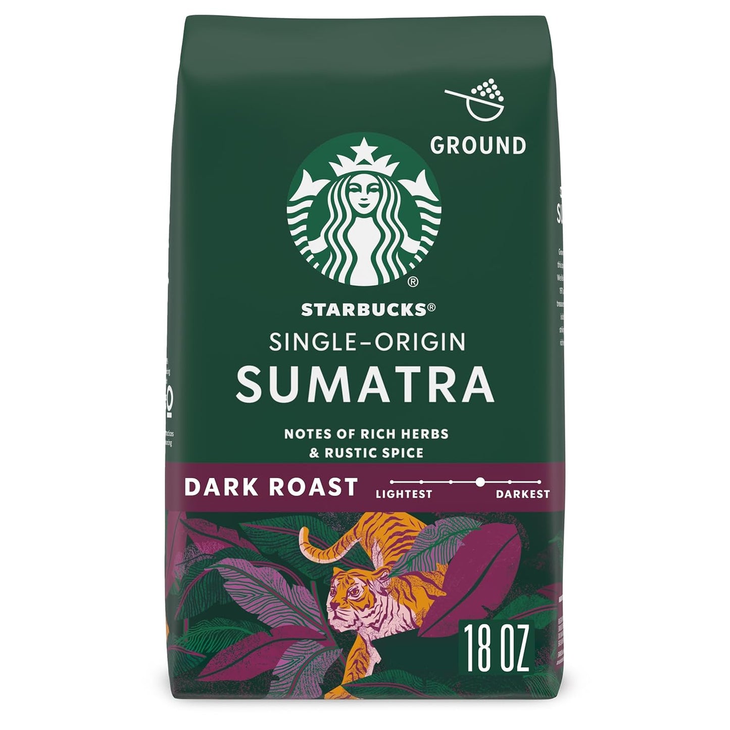 Six 18 oz bags of Starbucks Dark Roast Coffee, Sumatra 100% Arabica ground coffee, from BACKUPMYFILESNOW.COM®.