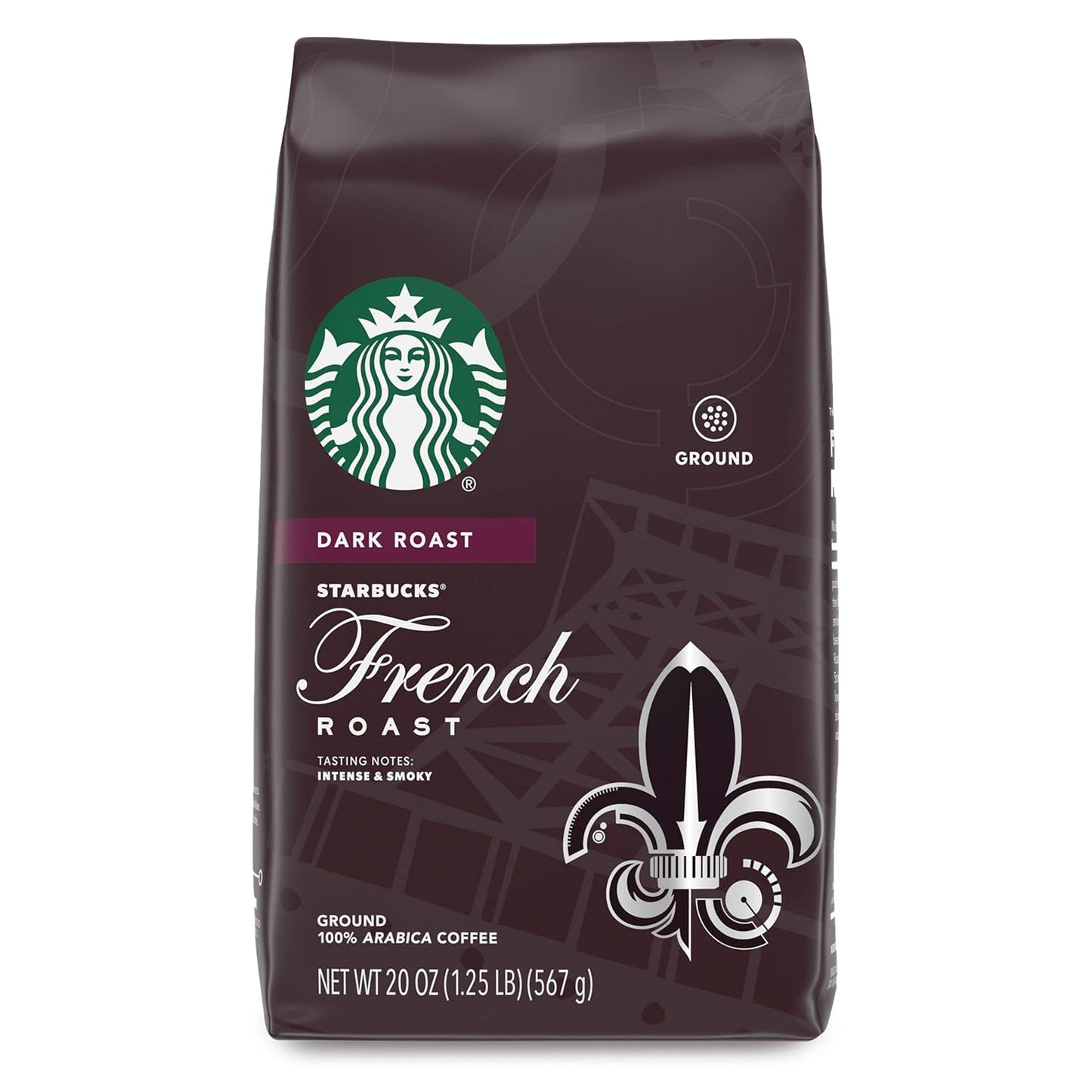Six 18 oz bags of Starbucks Dark Roast Sumatra Ground Coffee, 100% Arabica, in packaging with coffee beans and branding.