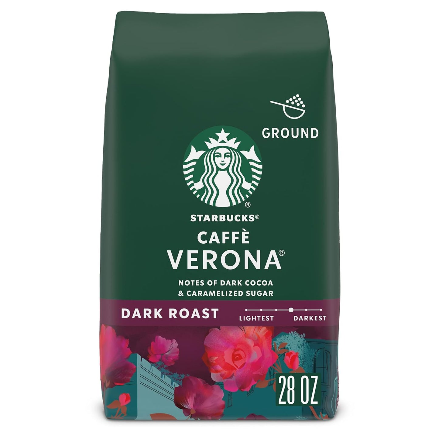 Six 18 oz bags of Starbucks Dark Roast Sumatra Ground Coffee, 100% Arabica, in a 1-pound pack.