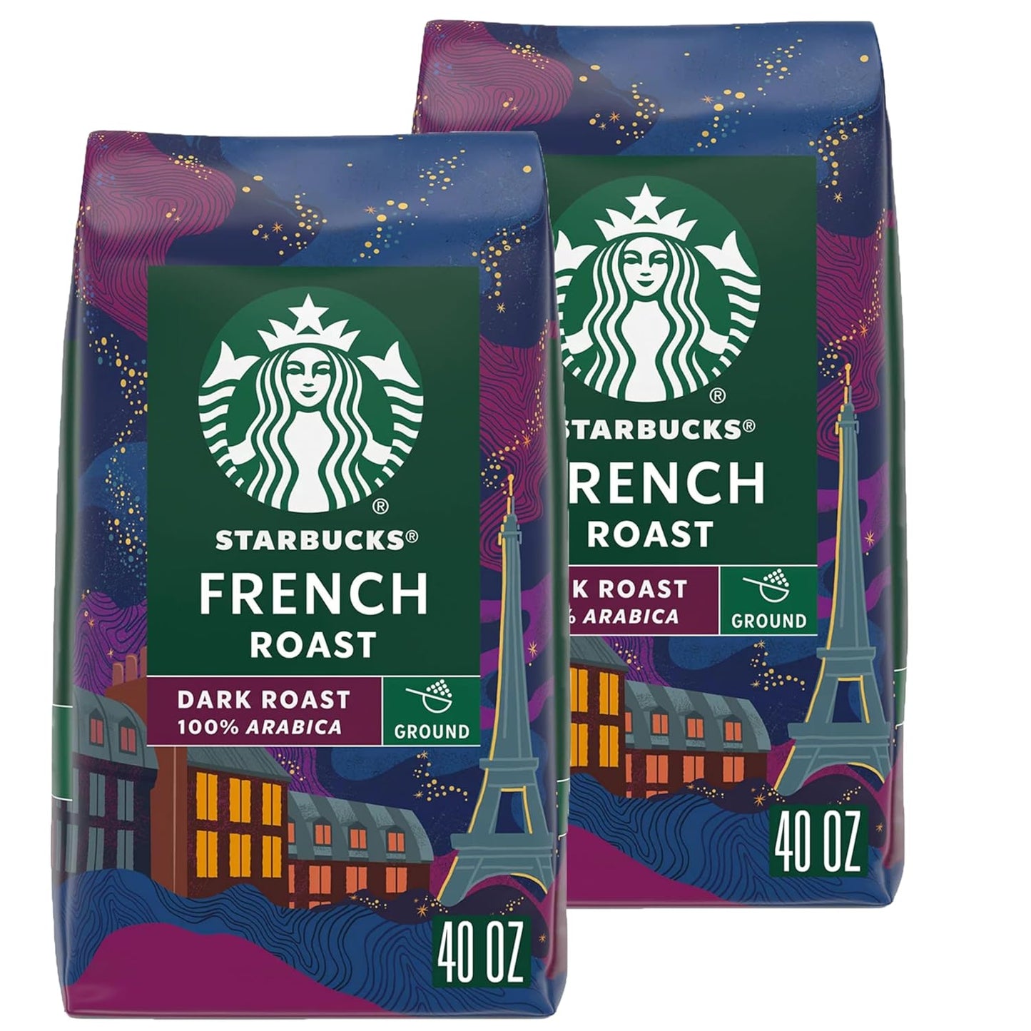 Six 18 oz bags of Starbucks Dark Roast Sumatra Ground Coffee, 100% Arabica, in a pack.