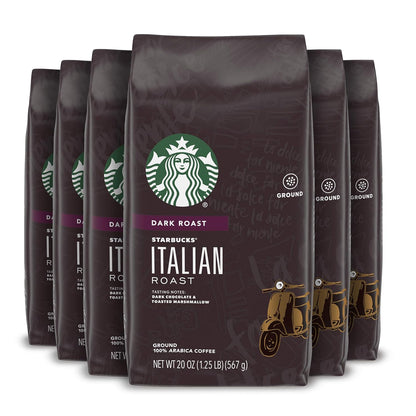 Six 28 oz bags of Starbucks Dark Roast Ground Coffee, French Roast, suitable for hot or iced coffee, by BACKUPMYFILESNOW.COM®.