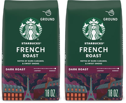 Six 28 oz bags of BACKUPMYFILESNOW.COM® Starbucks French Roast Ground Coffee, dark roast for hot or iced coffee.