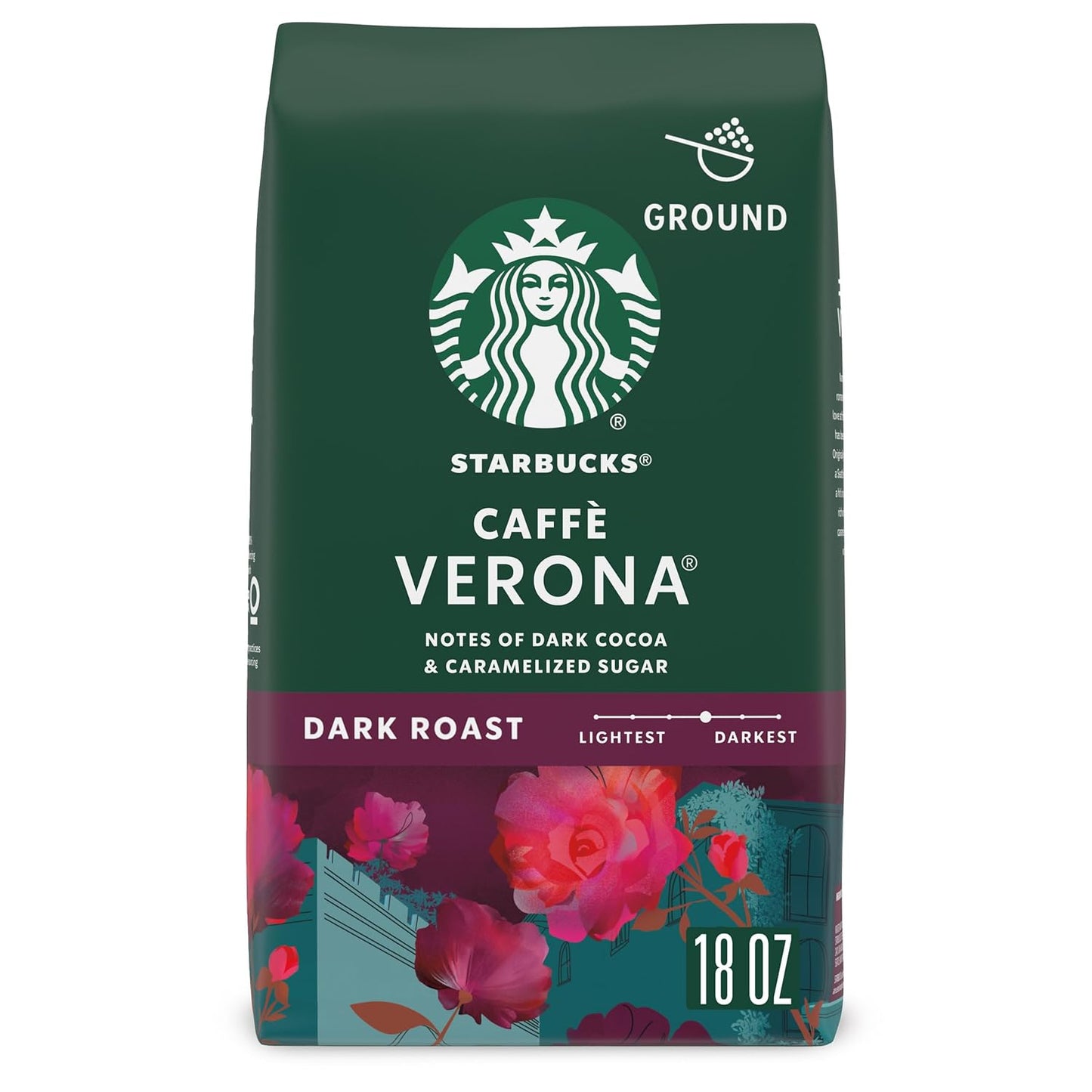 Six 28 oz packs of Starbucks Dark Roast Ground Coffee, French Roast, ideal for hot or iced coffee brewing.