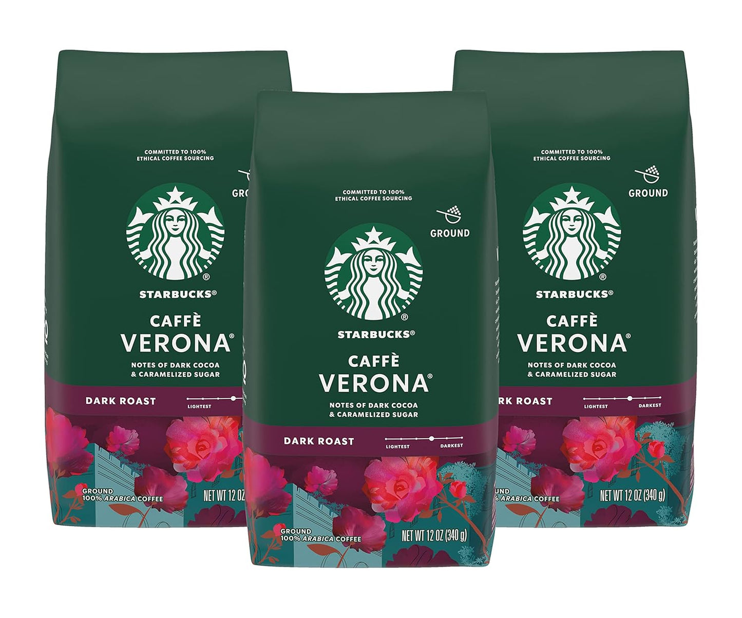 Six 28 oz bags of Starbucks French Roast ground coffee, dark roast, suitable for hot or iced coffee, from BACKUPMYFILESNOW.COM®.