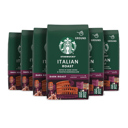 Six 28 oz packs of Starbucks French Roast ground coffee, dark roast for hot or iced coffee, by BACKUPMYFILESNOW.COM®.