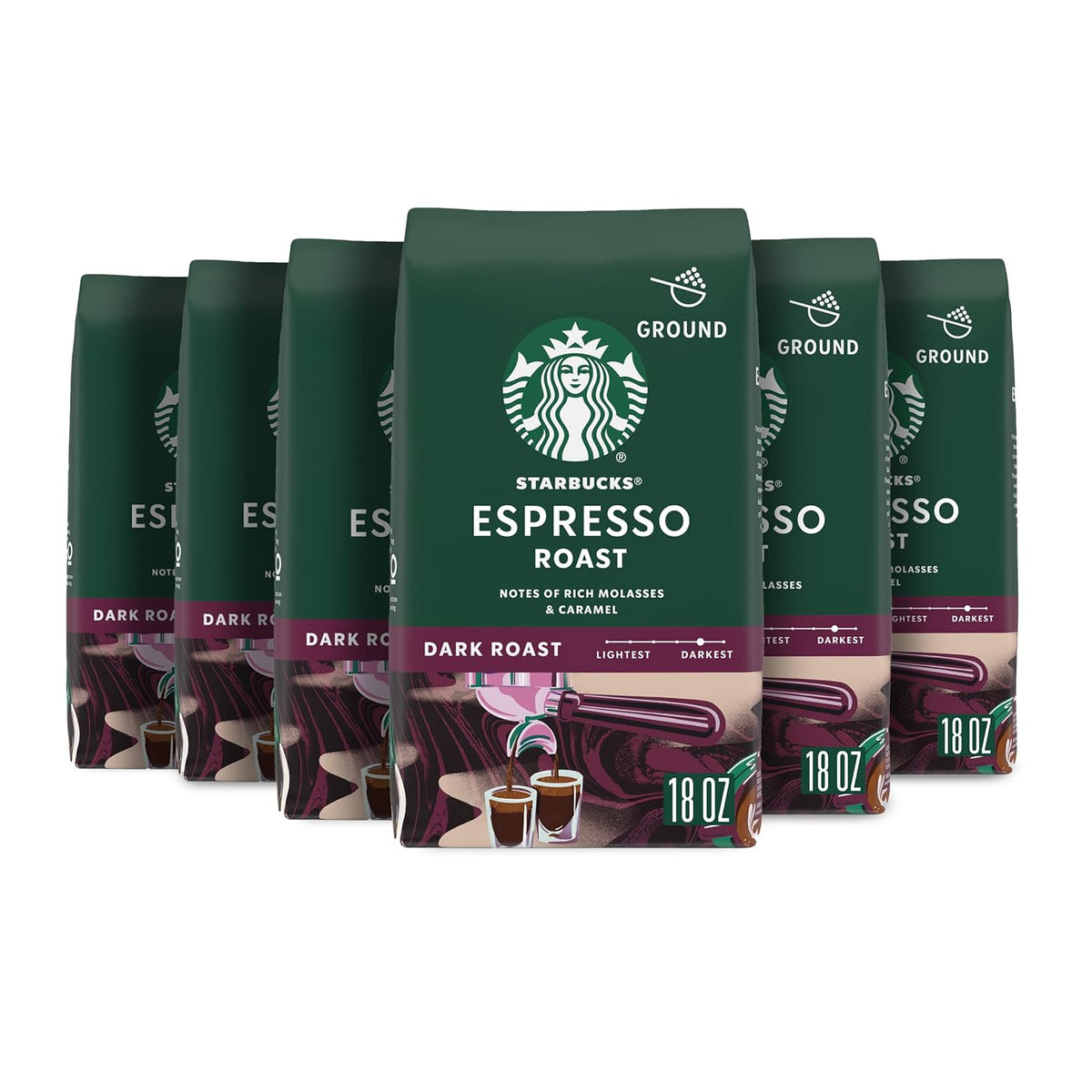 Six 28 oz packs of Starbucks Ground Coffee French Roast Dark Roast for hot or iced coffee, by BACKUPMYFILESNOW.COM®.