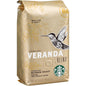 Six 28 oz packages of Starbucks Blonde Roast ground coffee, Veranda Blend, ideal for hot or iced coffee brewing.