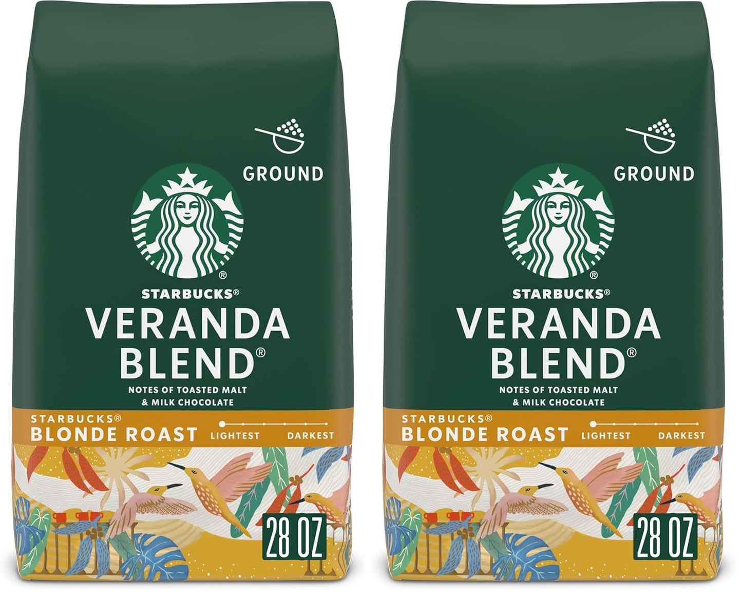 Six 28 oz packs of Starbucks Blonde Roast Ground Coffee Veranda Blend for hot or iced coffee, by BACKUPMYFILESNOW.COM®.