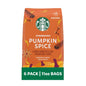 Six 28 oz packs of Starbucks Blonde Roast Veranda Blend ground coffee, ideal for hot or iced coffee brewing.