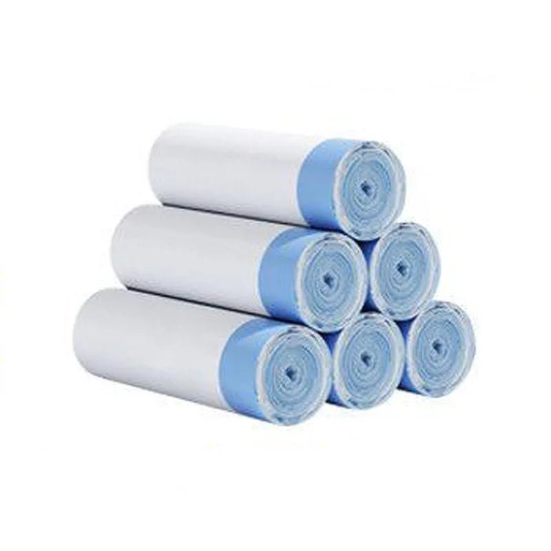 15-pack thick trash bags with drawstrings, suitable for home, kitchen, restaurant, and living room garbage sorting.