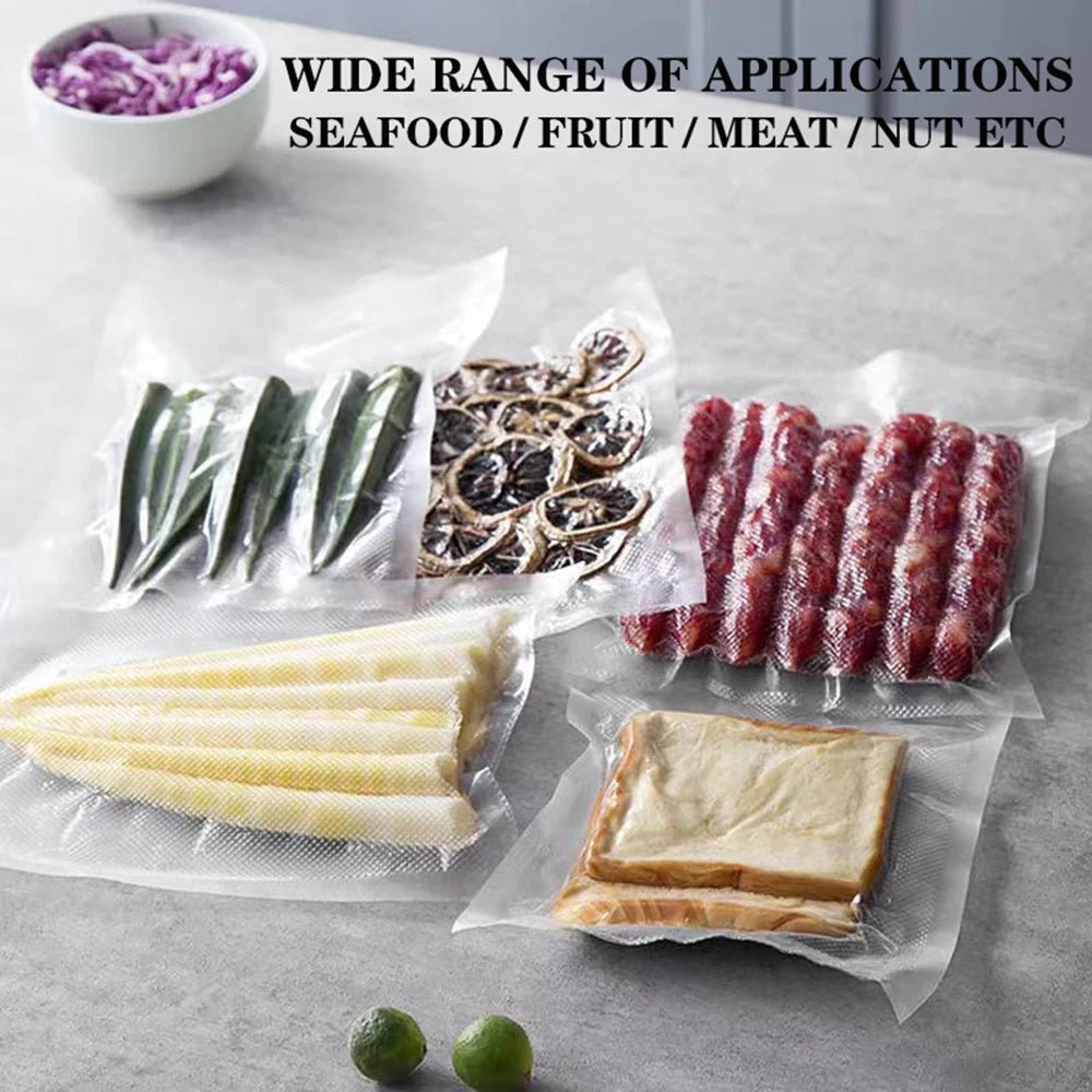 Reusable BPA-free food vacuum seal bags on a roll, 500cm long, ideal for storage, meal prep, and sous vide cooking.