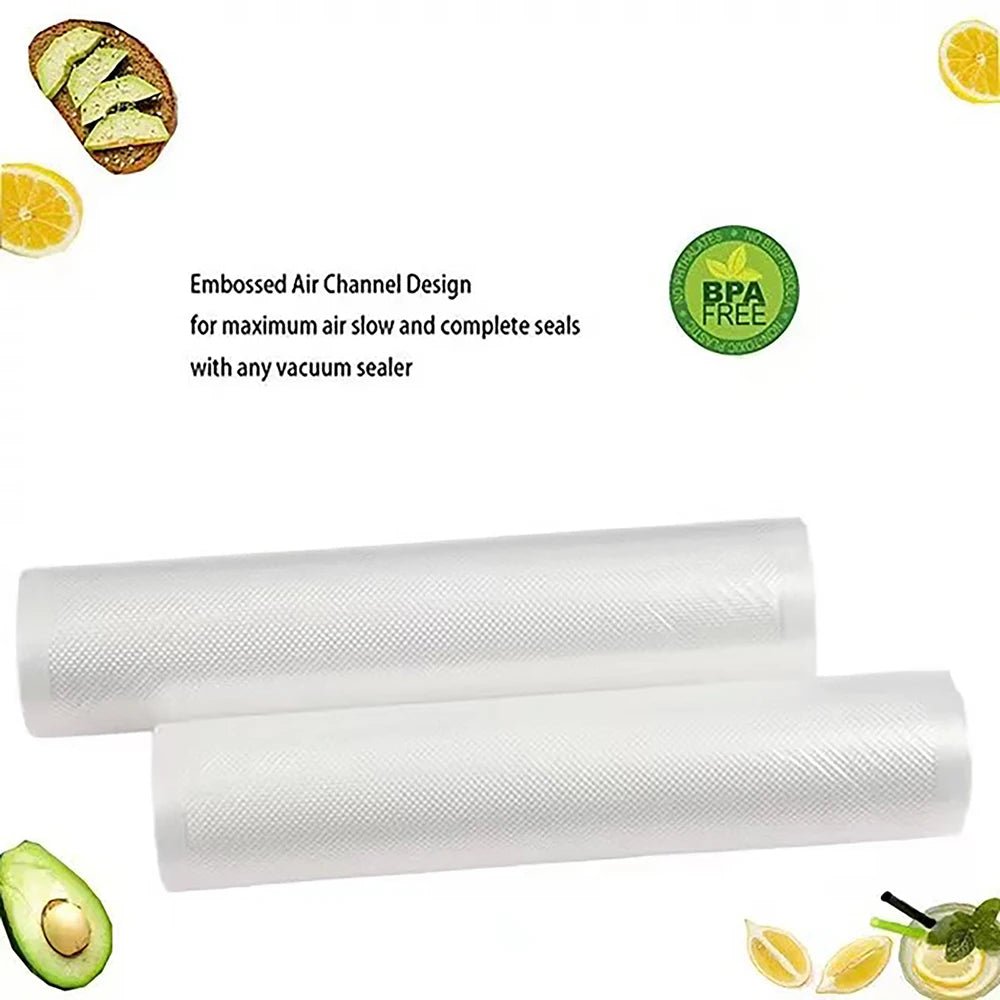Reusable food vacuum bags by BACKUPMYFILESNOW.COM®, 500cm roll, BPA-free, ideal for storage, meal prep, and sous vide cooking.