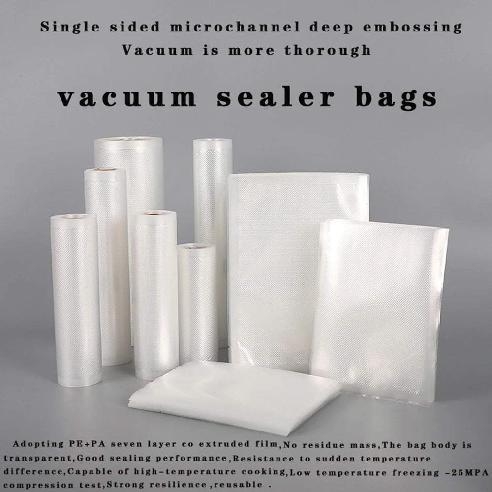 Reusable food vacuum sealer bags by BACKUPMYFILESNOW.COM®, 500cm roll, BPA-free, suitable for storage, meal prep, and sous vide cooking.