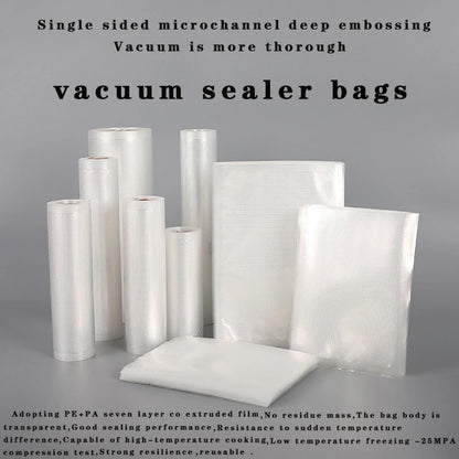 Reusable food vacuum sealer bags by BACKUPMYFILESNOW.COM®, 500cm roll, BPA-free, suitable for storage, meal prep, and sous vide cooking.