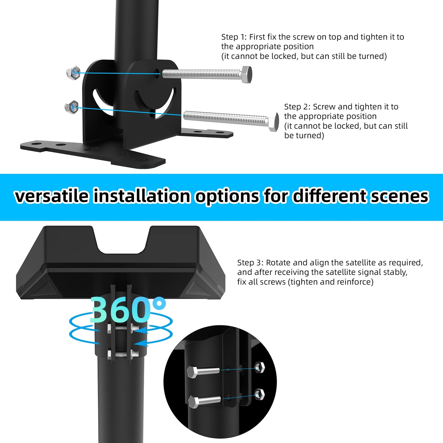 Starlink Gen 3 wall mount kit with pipe adapter and installation bracket for rooftop exterior mounting, by BACKUPMYFILESNOW.COM®.