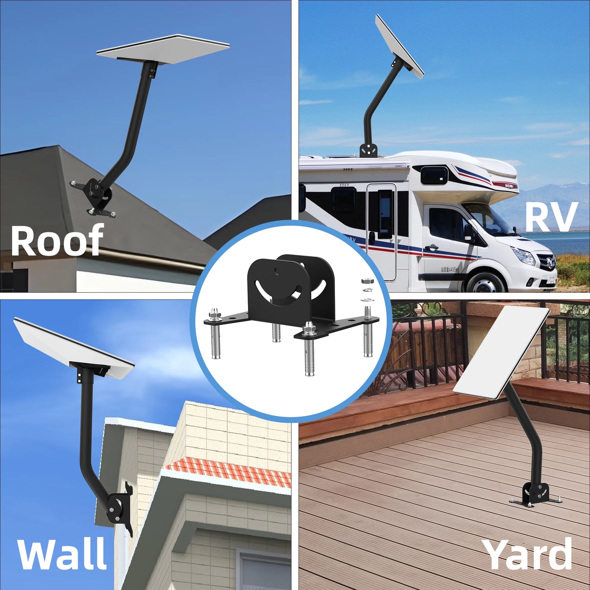 Starlink Gen 3 Wall Mount Kit with pipe adapter and exterior roof mount bracket, designed for satellite installation.