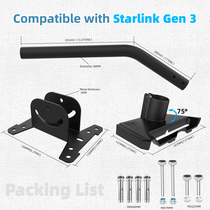 Starlink Gen 3 wall mount kit with pipe adapter and installation bracket for rooftop exterior mounting, by BACKUPMYFILESNOW.COM®