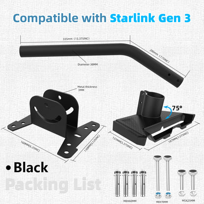 Starlink Gen 3 Wall Mount Kit with pipe adapter and installation bracket for rooftop exterior satellite dish mounting