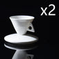 Black ceramic cone espresso mug and tray set with artistic design, perfect for coffee or tea, made of bone china.