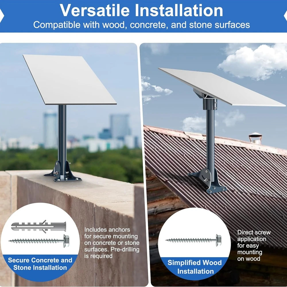 Starlink Gen 3 and 4 mount adapter on 15.7-inch pole with adjustable roof mount base for Starlink V3 and V4 dishes.