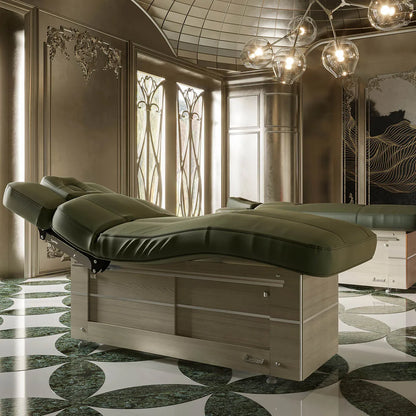 Dark gray electric 4-motor beauty bed with facial spa surface, designed for professional beauty salon use.