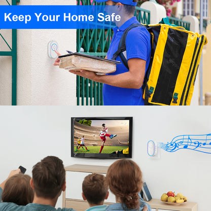 Wireless LED doorbell with security alarm, waterproof IP65, by BACKUPMYFILESNOW.COM®, featuring bright LED lights and weatherproof design.