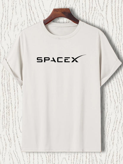 Men's oversized summer casual T-shirt with SpaceX letter pattern, round neck, short sleeves, in a relaxed fit, branded BACKUPMYFILESNOW.COM®.