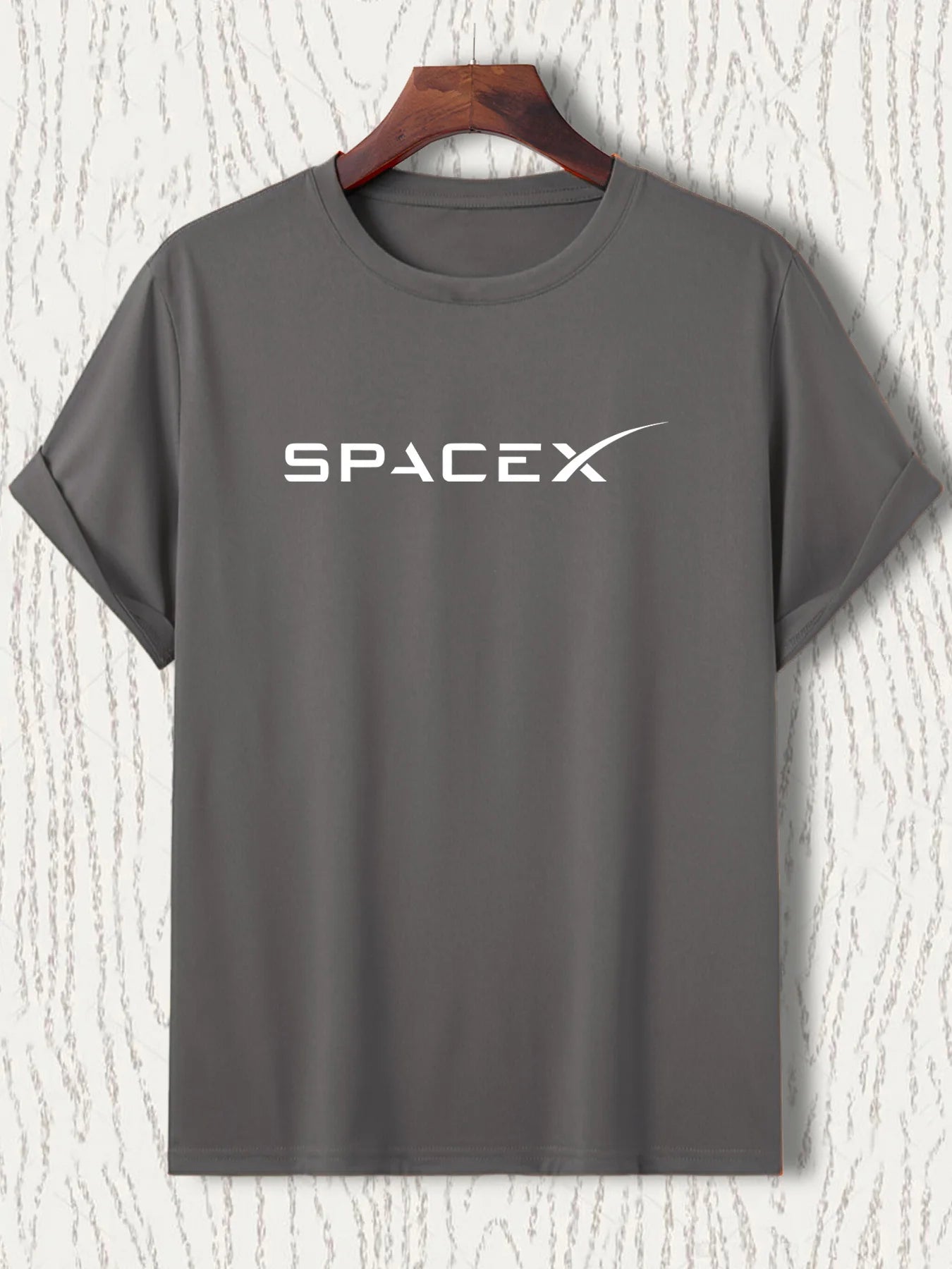 Men's summer casual oversized T-shirt with SpaceX letter pattern, round neck, short sleeves, in a loose fit, by BACKUPMYFILESNOW.COM®.