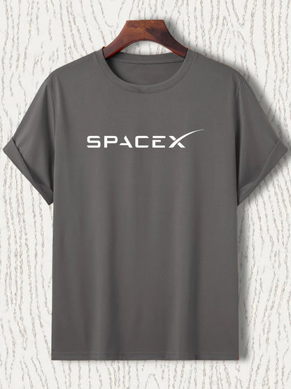 Men's summer casual oversized T-shirt with SpaceX letter pattern, round neck, short sleeves, in a loose fit, by BACKUPMYFILESNOW.COM®.