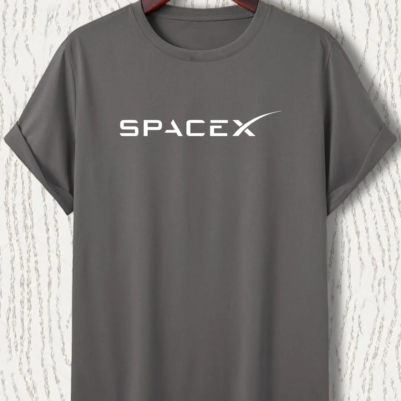 Men's summer casual oversized T-shirt with SpaceX letter pattern, round neck, short sleeves, in a loose fit by BACKUPMYFILESNOW.COM®