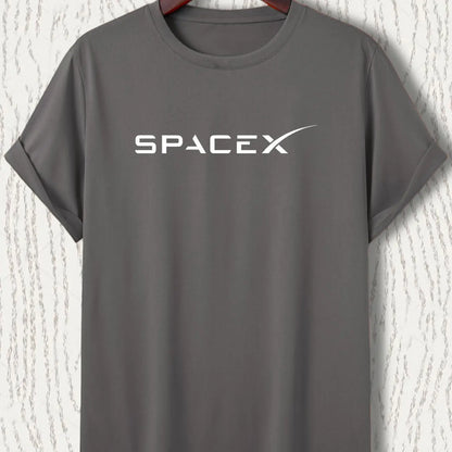 Men's summer casual oversized T-shirt with SpaceX letter pattern, round neck, short sleeves, in a loose fit by BACKUPMYFILESNOW.COM®