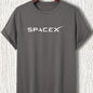 Men's summer casual oversized T-shirt with SpaceX letter pattern, round neck, short sleeves, in a loose fit by BACKUPMYFILESNOW.COM®