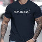 Men's summer casual oversized T-shirt with SpaceX letter pattern, round neck, short sleeves, printed design, from BACKUPMYFILESNOW.COM®