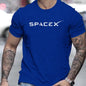 Men's summer casual oversized T-shirt with SpaceX letter pattern, round neck, short sleeves, in a relaxed fit by BACKUPMYFILESNOW.COM®