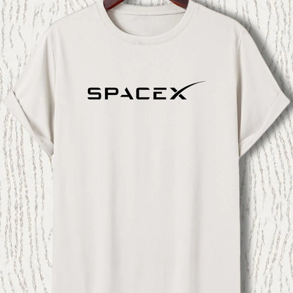 Men's summer casual oversized T-shirt with SpaceX letter pattern, round neck, short sleeves, in a relaxed fit, by BACKUPMYFILESNOW.COM®.