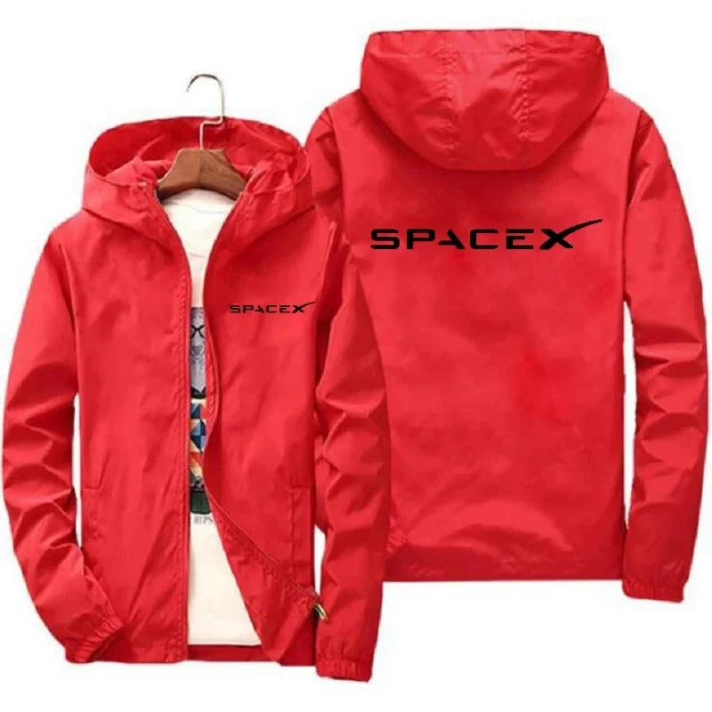 Men's SpaceX logo hoodie, casual zipper jacket with printed design, suitable for spring and autumn, sporty protective style.