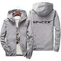 Mens SpaceX logo hoodie in black with zipper, casual fit, suitable for spring and autumn, sporty protective racing jacket style