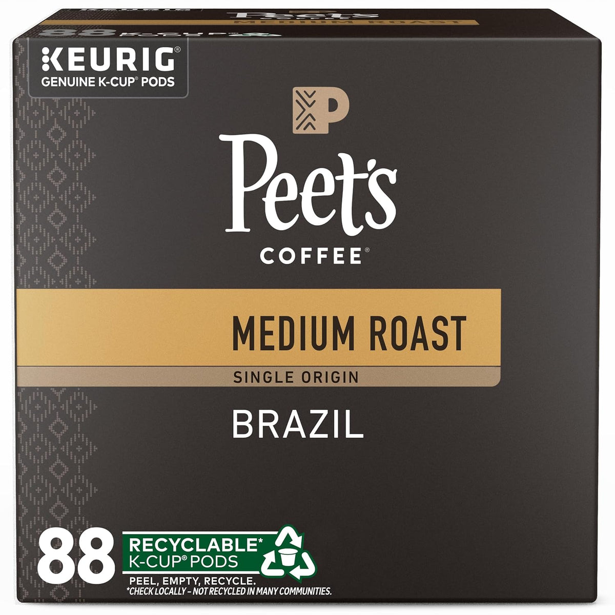 BackupMyFilesNow® Peet's Coffee Medium Roast Keurig K-Cup Pods, 100% Arabica Brazil, 88 count, four boxes of 22 pods.