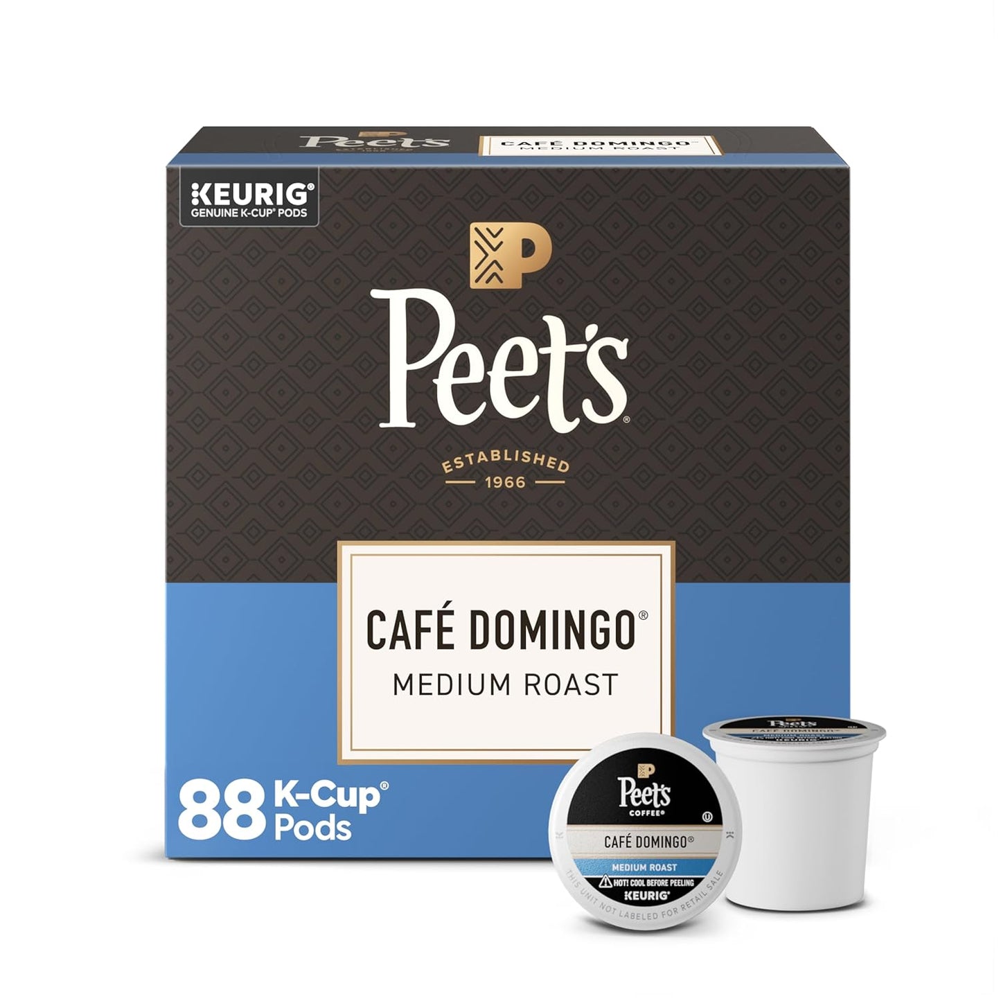 BackupMyFilesNow® Peet's Coffee Café Domingo medium roast Arabica single serve coffee pods, 32-count box, for Keurig machines.