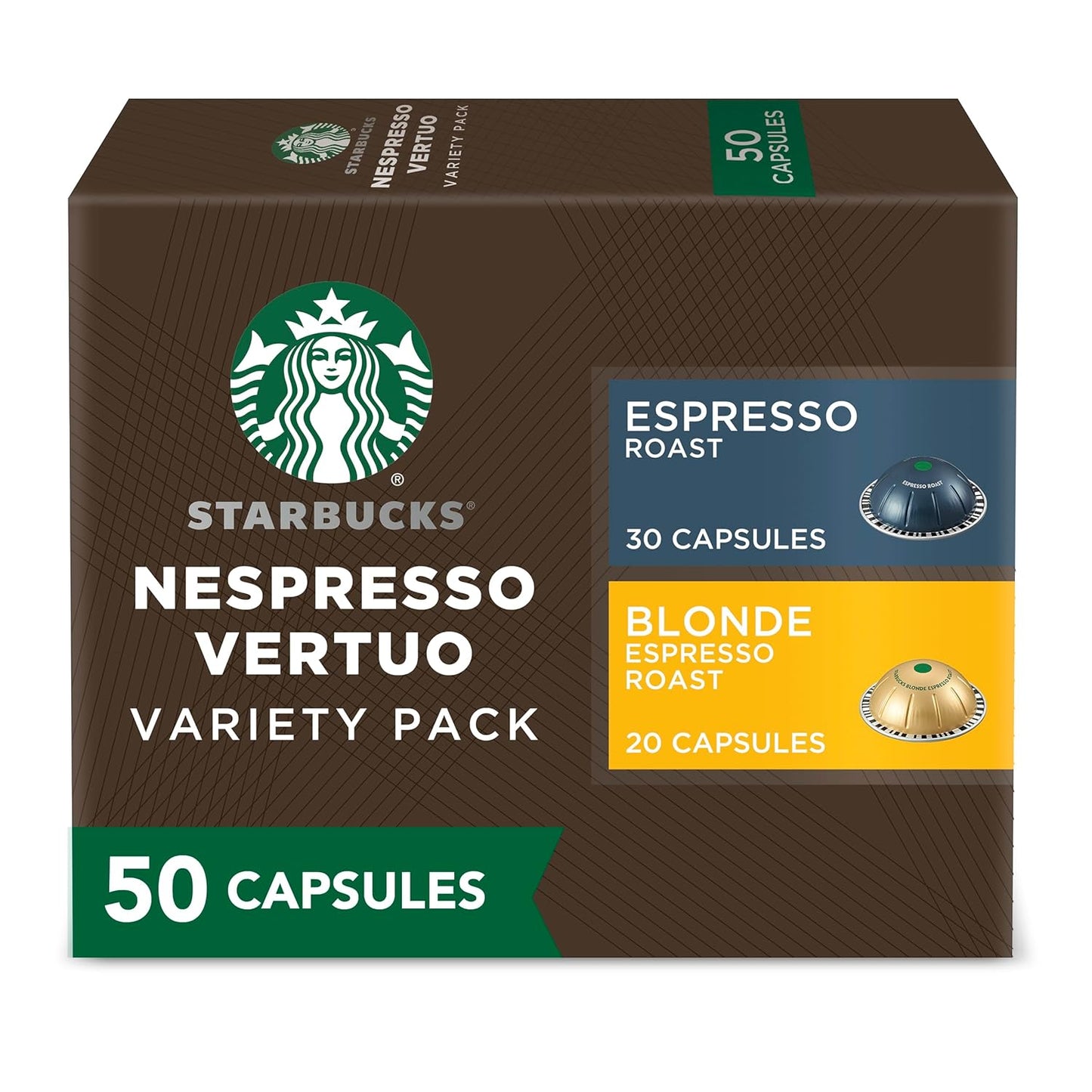 Backupmyfilesnow.com® 10-pack of 5 Starbucks Nespresso Vertuo Blonde Roast Espresso pods, 50-count, 1.35 oz each for brewing.