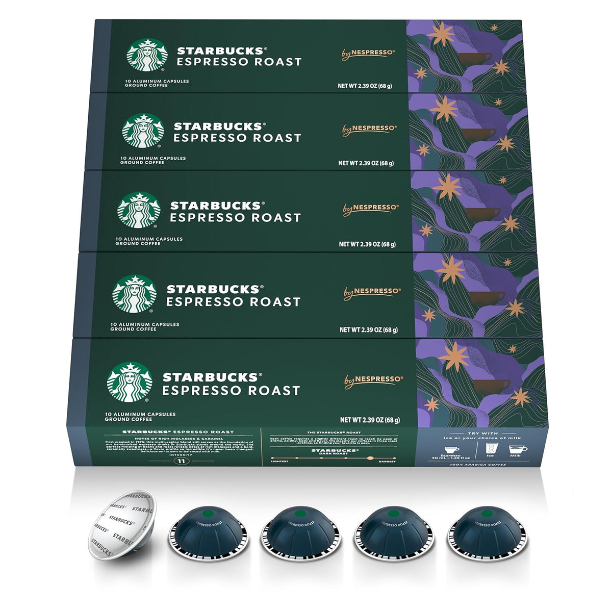 BackupMyFilesNow® 10-pack of Starbucks Nespresso Vertuo Blonde Roast Espresso Pods, 50-count, 1.35 oz each, for coffee brewing.