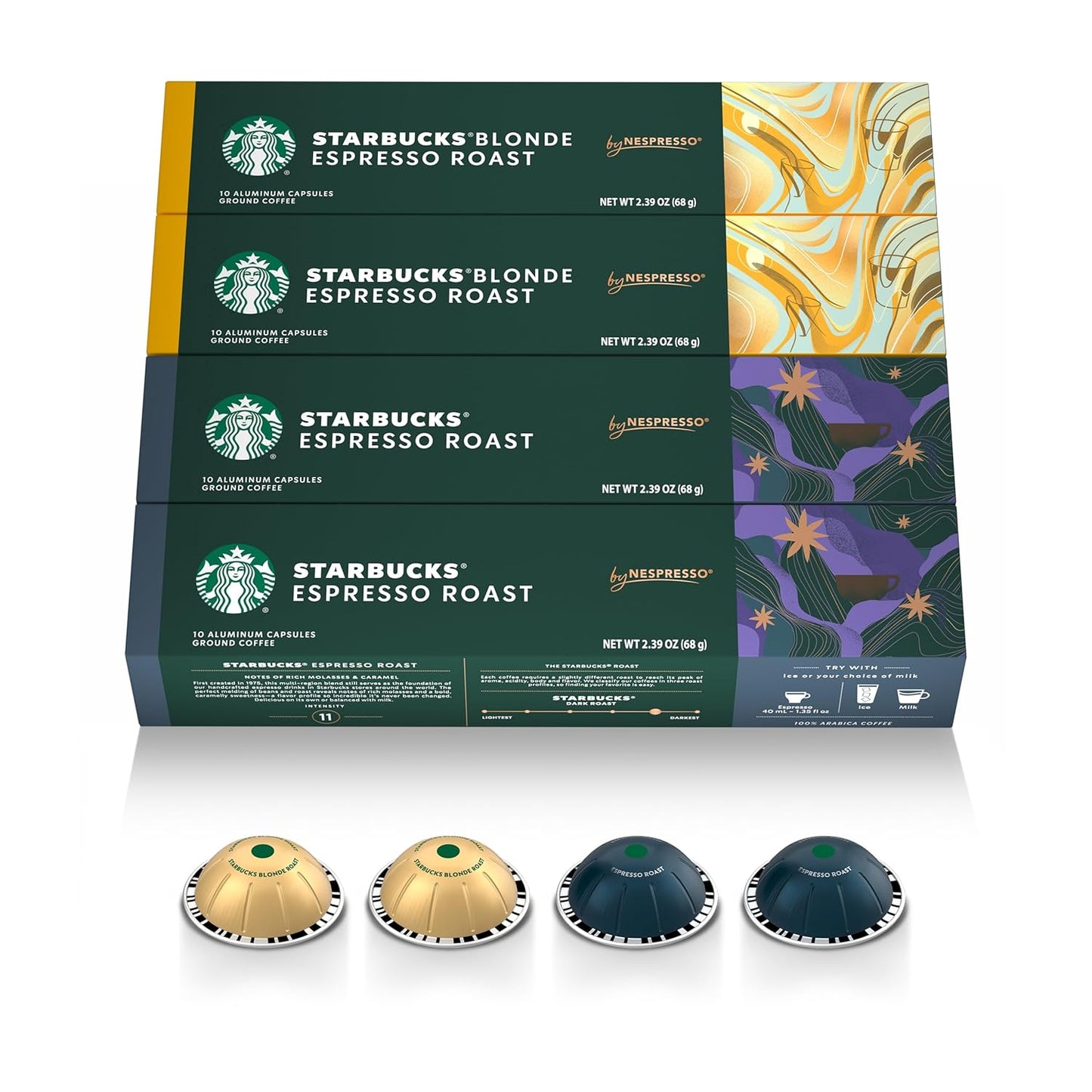 BackupMyFilesNow® 10-pack of Starbucks by Nespresso Vertuo Blonde Roast Espresso pods, 50-count, 1.35 oz each, for espresso brewing.