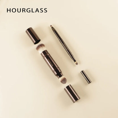 Hourglass makeup brush set with retractable professional brushes for eyeshadow, foundation, concealer, powder, bronzer, blusher, and eyeliner.