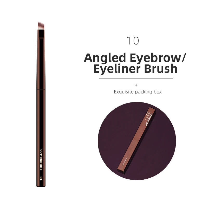Hourglass makeup brush set with retractable professional brushes for eyeshadow, foundation, concealer, powder, bronzer, and blusher.